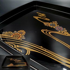 [. warehouse ].. lacqering black paint mother-of-pearl skill gold silver flower writing lacqering . serving tray . stone serving tray 36×36. stone tool natural tree lacquer coating lacquer lacquer ware 