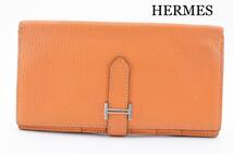 1円 ■美品■ HERMES エルメス ベアン シルバー金具 長財布 ウォレット オレンジ系 ユニセックス　レディース　メンズ 23061302_画像1