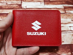  Suzuki leather card-case [ red ] thin type # Jimny Every Wagon Cross Be Wagon R Alto Lapin Spacia Hustler Swift 