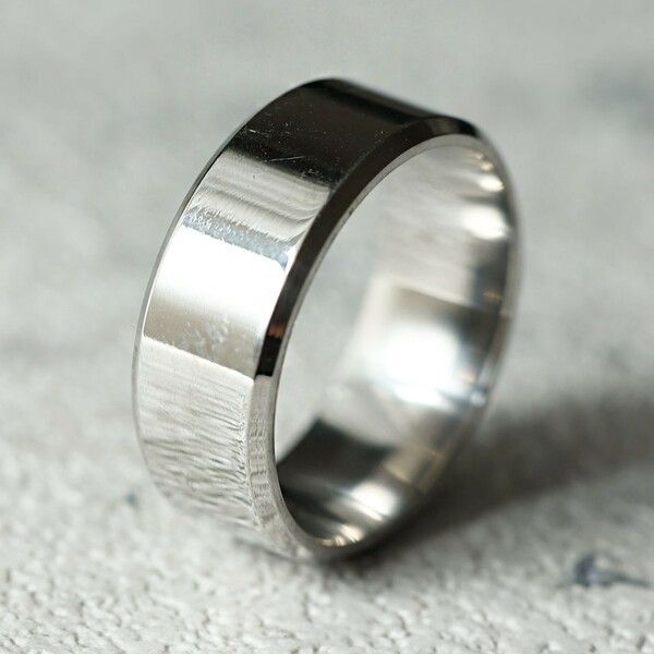指輪 サージカルステンレス 8mm幅 平打ち 鏡面仕上 光沢 シャイニー リング 316L メンズ レディース 結婚指輪 安い シンプル 【22号】