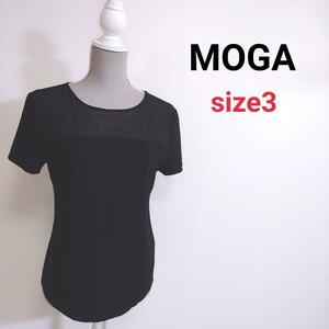 MOGA デコルテ部分ややシースルー 半袖トップス 黒 Tシャツ 表記サイズ3 L ビギ モガ 80623