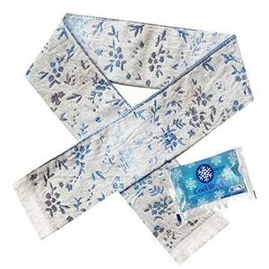 クールタオル 冷却タオル 接触冷感 冷たいタオル クールマフラー 保冷剤 付き 花柄 フラワー ブルー 8cm×90cm ( ネッククール 冷感