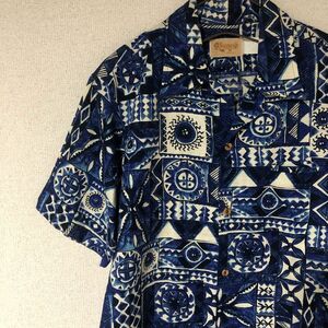 Kramers Honolulu/希少 麻 藍染 アロハシャツ 古着 メンズ