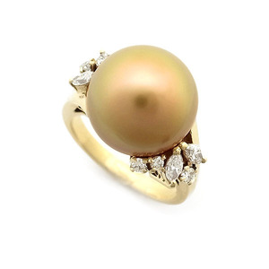 [ зеленый магазин ломбард ] Mikimoto золотой жемчуг кольцо 12.3mm с бриллиантом 0.39ct K18YG[ б/у ]