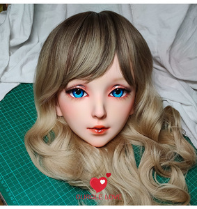  half mask eye lamp attaching blue small . resin made head Lolita doll cosplay mask metamorphosis fancy dress cartoon-character costume two next origin beautiful young lady 