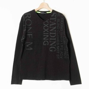 in the attic homme トップス インジアティック オム 長袖 ブラック系 Vネック プリント 英字 カジュアル コットン100% 綿 メンズ men's L