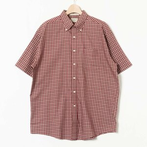 L.L.BEAN WRINKLE RESISTANT トップス エルエルビーン 半袖シャツ エンジ系 チェック柄 アウトドア カジュアル 夏物 メンズ 紳士 men's XL