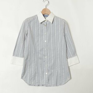 メール便◯ Burberry london blue label バーバリー ブルーレーベル ストライプ柄 シャツ 長袖 38 綿100% コットン グレー ホワイト 綺麗め