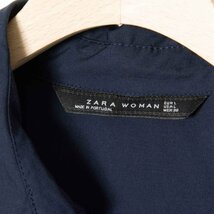 ZARA WOMAN ザラ リボンカフス七分袖シャツ ブラウス トップス 綿100％ きれいめカジュアル シンプル 大人 ネイビー 紺 L 無地 春秋_画像5