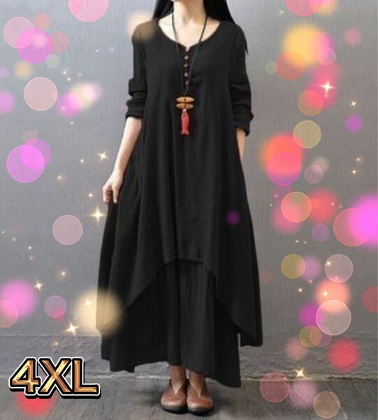 4XL ブラック　ゆったり　ワンピース　ロング　大人　可愛い　大特価　SALE 1880円