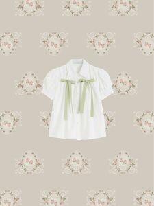 LA POMME PETIT ラポミプチBOW TIE BUBBLE SLEEVES SHIRT