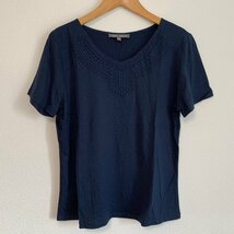 Laura Ashley ローラアシュレイ 刺繍柄 Tシャツ L 紺 レディース 夏 美品_画像1