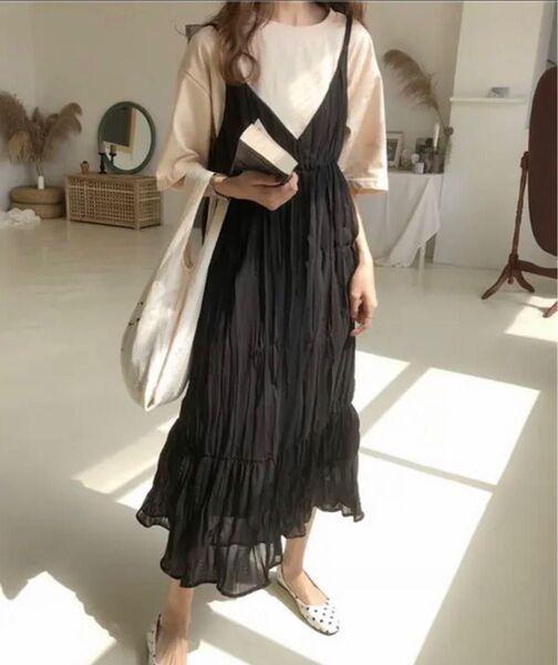 黒色 カシュクールワンピース