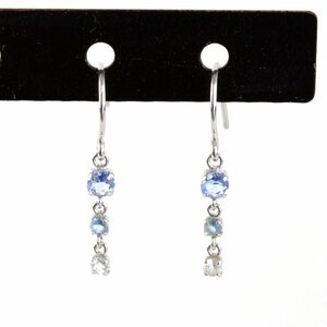  beautiful goods [USED] K14WG blue stone hanging catch none earrings 0.5g