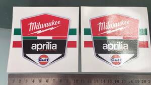 送料無料 Aprilia Milwaukee Decal Sticker アプリリア ミルウォーキー ステッカー シール デカール 100mm x 88mm 2枚セット