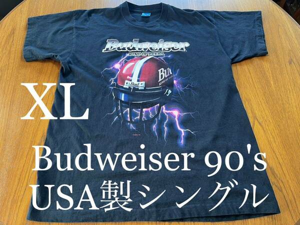 貴重デザイン！Budweiser Tシャツ　サンダー　lightning バドワイザー　ヴィンテージ 稲妻　アメリカ製　MADE IN USA シングルステッチ