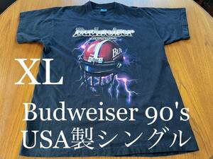 貴重デザイン！Budweiser Tシャツ　サンダー　lightning バドワイザー　ヴィンテージ 稲妻　アメリカ製　MADE IN USA シングルステッチ
