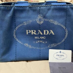 最終価格 値下げ交渉きてもお受けしませんPRADA プラダ　カナパL 三角ロゴプレート　A4 青 