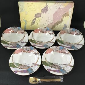 【新品】陶彩 TOHSAI ちぎり絵柄　デザートセット　カップ&皿&スプーン５客