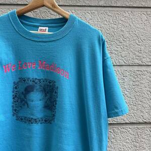 90s 00s USA古着 青 プリントTシャツ 半袖 フォトプリント anvil アンビル 水色 アメリカ古着 vintage ヴィンテージ XL 両面プリント