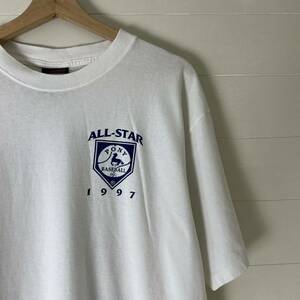 90s USA製 白 プリントTシャツ 半袖Tシャツ ベースボール 野球 SOFFE ソフィ アメリカ製 古着 vintage ヴィンテージ バックプリント L