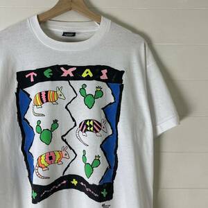 90s USA製 白 プリントTシャツ 半袖Tシャツ SCREEN STARS スクリーンスターズ アメリカ製 古着 vintage ヴィンテージ テキサス XLサイズ