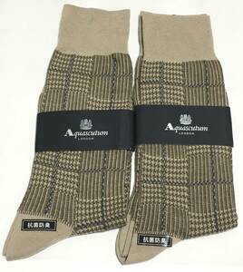 Aquascutum　ソックス 靴下 日本製 抗菌防臭　2足組　24-26cm　ベージュ　アクアスキュータム レナウン