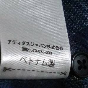 メンズＬ≡アディダスジャパン≡climalineポリエステル 襟有プルオーバー半袖シャツ ラグラン、アーチ裾／紺色地に白3ラインの画像7