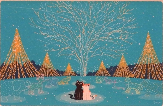 Forest Illumination est une mini-œuvre d'art encadrée de Mori Toshinori, un artiste chat mignon, disponible jusqu'à épuisement des stocks., Ouvrages d'art, Peinture, autres