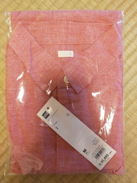 GU ジーユー ラミーコットンシャツ メンズM ピンク 半袖 新品 未使用 未開封 