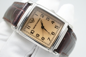H80 ● Хорошая эксплуатация EMPORIO ARMANI Armani AR-0204 Женские часы прямоугольного типа Серебряный × кожаный ремень модный кварцевый
