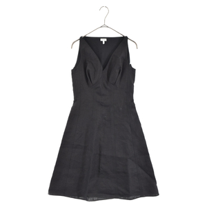 LOEWE ロエベ Linen Blend V-neck Dress S540Y09XA1 バックレザーワンピース Vネックドレス ブラック レディース