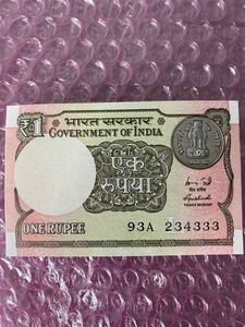 【未使用 】1 ルピー　インド紙幣　 現行⑦