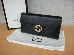 58105RT【本物保証】 GUCCI グッチ インターロッキング 二つ折り長財布 GG ブラック 美品