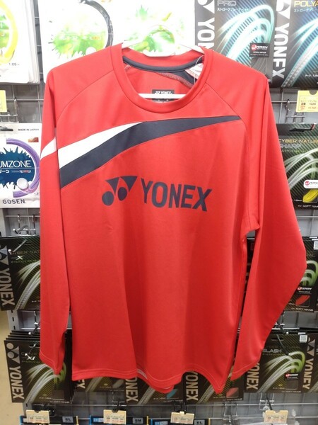 【16665Y（651）O】YONEX　ユニロングスリーブTシャツ　スカーレット Oサイズ 新品 未使用 タグ付 バドミントン　2023モデル　展示会限定