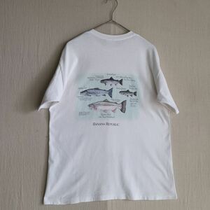 90s BANANA REPUBLIC Tシャツ / コットン ホワイト プリント イラスト 動物 魚 半袖 USA ビンテージ T2-07004-0