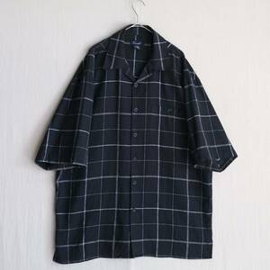 【リネン×レーヨン】90s USA vintage オープンカラー シャツ / XL チェック ボックス オーバーサイズ 半袖 ビンテージ T3-08046-9376