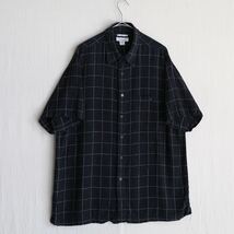 【リネン×レーヨン】90s USA vintage ボックス シャツ / XL ブラック チェック ガイド オーバーサイズ 半袖 ビンテージ T3-08044-9376_画像1