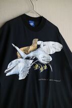 Euro vintage Tシャツ / コットン ブラック プリント イラスト 動物 魚 海 半袖 ユーロ ビンテージ T2-06070-9290_画像3