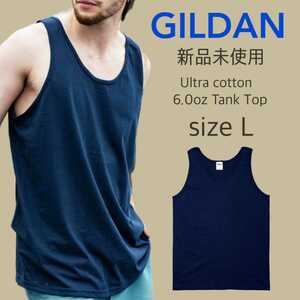  new goods unused giru Dan Ultra cotton 6oz plain tank top navy L GILDAN