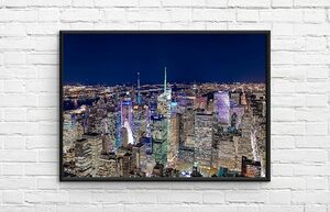 【フレーム付-黒-】インテリアポスター アメリカン ニューヨークの景色 夜景 New York Night View A3サイズ as4