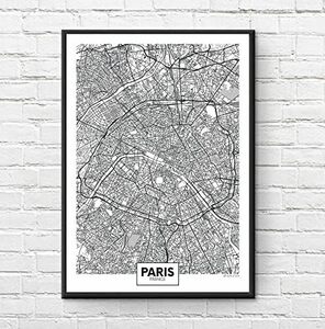 【フレーム付-黒-】インテリアポスター フランス パリ 地図 Paris City Map A3サイズ(297×420mm) as1