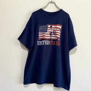 アメリカ古着　半袖　Tシャツ　自由の女神　星条旗　ネイビー　ビッグサイズ　ゆるだぼ　ヴィンテージ　【P144】