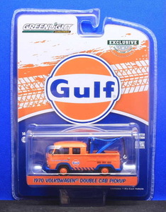 1/64 グリーンライト 1970 Volkswagen Double Cab Pickup With Drop in Tow Hook Gulf Oil ガルフ レッカー車 ●