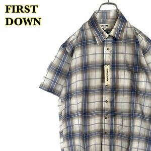 未使用★ FIRST DOWN ファーストダウン　半袖シャツ　チェックシャツ　ブルー系　メンズ　Mサイズ　【AY1256】