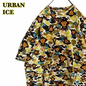 URBAN ICE アーバンアイス　半袖Tシャツ　プリントTシャツ　総柄　サル　USA製　大きいサイズ　メンズ　3XLサイズ　【AY1285】