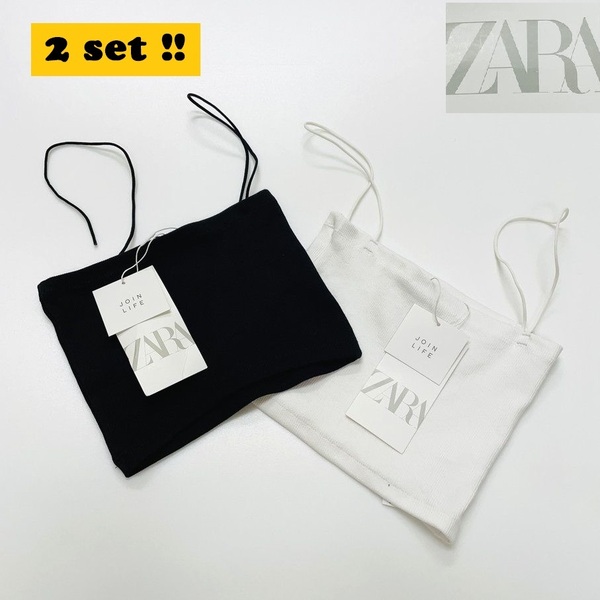 2セット /S/ ZARA ホワイト ブラック ハンギングクロップ リブバンドゥトップ レディース タグカジュアルトップスフェミニン ザラ