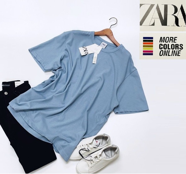 未使用品 /XL/ ZARA ライトブルー 半袖Tシャツ メンズ レディース タグ カジュアル アウトドア キャンプ トップス 通勤 定番 デイリー ザラ