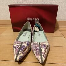 新品 elegance 卑弥呼 ローパンプス 23.5cm 本革 タグ付き 未使用 オフホワイト パープル エレガンス 上質 靴 コレクション これくか_画像2