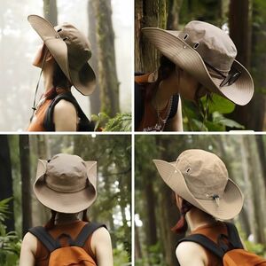  adventure hat UV cut safari hat outdoor man and woman use . manner rope attaching super light weight sunshade light brown 